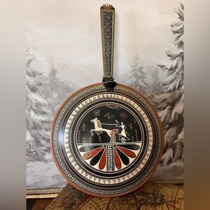 Greek Ceramic Pan Wall Art Athens Signed Ancient Chariot Motif Vintage Decor